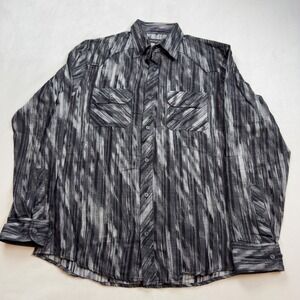 JHANE BARNES Mens‎ Long Sleeve Button Front Shirt Black Gray Abstract Size L EUC
